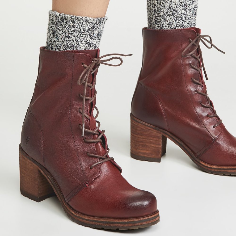 Frye Karen Rose Leather Combat LaceUp Ankle Boots - Picture 7 of 16